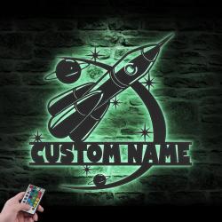 spaceship custom metal wall art led light rocket name sign 6