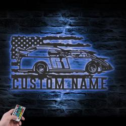 sport car garage custom metal wall art led light 3