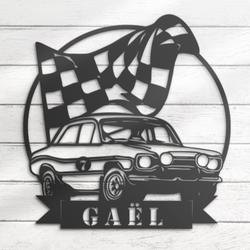 sport car garage custom metal wall art led light super car racing flag name sign 2