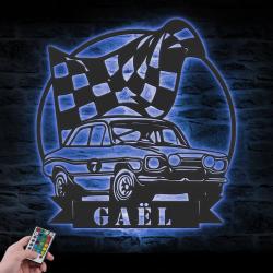 sport car garage custom metal wall art led light super car racing flag name sign 3