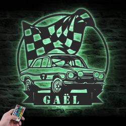 sport car garage custom metal wall art led light super car racing flag name sign 4