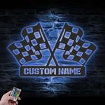 start finish racing flag custom metal wall art led light race checker flag name sign 1