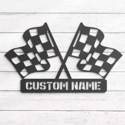 start finish racing flag custom metal wall art led light race checker flag name sign 4