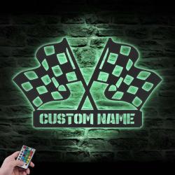 start finish racing flag custom metal wall art led light race checker flag name sign 6