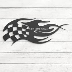 start finish racing flag custom metal wall art led light race checkered flag name sign 3