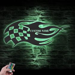 start finish racing flag custom metal wall art led light race checkered flag name sign 5
