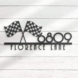 start finish racing house number custom metal address sign racer home number 2