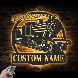 steam engine train locomotive custom metal wall art with led light 2
