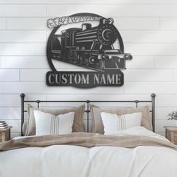 steam engine train locomotive custom metal wall art with led light 3