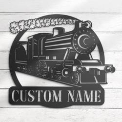 steam engine train locomotive custom metal wall art with led light 4