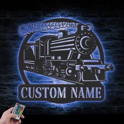 steam engine train locomotive custom metal wall art with led light 5