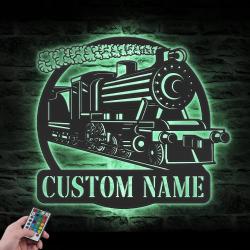 steam engine train locomotive custom metal wall art with led light 6