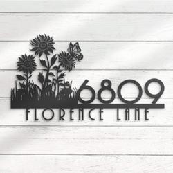 sunflower house number custom metal address sign garden home number 3