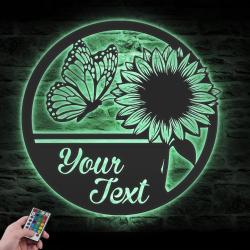 sunflower monogram custom metal wall art led light farmhouse name sign 2