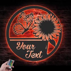 sunflower monogram custom metal wall art led light farmhouse name sign 4