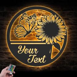 sunflower monogram custom metal wall art led light farmhouse name sign 6