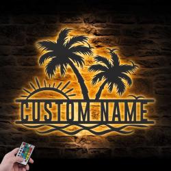 sunshine palm tree beach house custom metal wall art 2