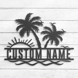 sunshine palm tree beach house custom metal wall art 3