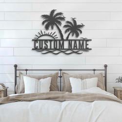 sunshine palm tree beach house custom metal wall art 4