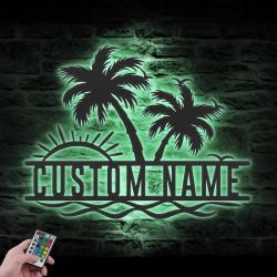sunshine palm tree beach house custom metal wall art 5