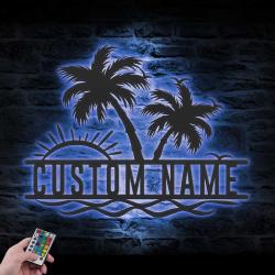 sunshine palm tree beach house custom metal wall art 6