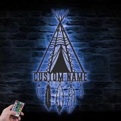 tent native american indian teepee custom metal wall art led light 2