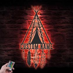 tent native american indian teepee custom metal wall art led light 3