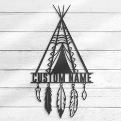 tent native american indian teepee custom metal wall art led light 5
