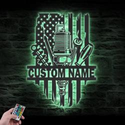 tools repair custom metal wall art led light tools shop name sign 2