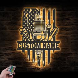tools repair custom metal wall art led light tools shop name sign 5