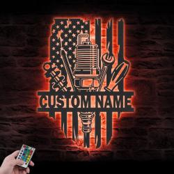 tools repair custom metal wall art led light tools shop name sign 6