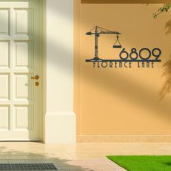 tower crane house number custom metal address sign heavy equipment 2