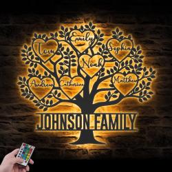 tree of life custom metal wall art with led light family name sign 2