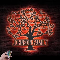 tree of life custom metal wall art with led light family name sign 3