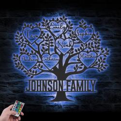 tree of life custom metal wall art with led light family name sign 4