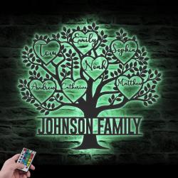 tree of life custom metal wall art with led light family name sign 5