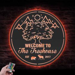 treehouse cabin life custom metal wall art led light mountain forest camping 2