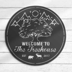 treehouse cabin life custom metal wall art led light mountain forest camping 4