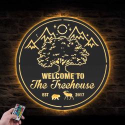 treehouse cabin life custom metal wall art led light mountain forest camping 5