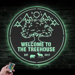 treehouse cabin life custom metal wall art led light mountain forest camping 6