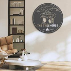 treehouse cabin life mountain forest camping custom metal wall art led light 2