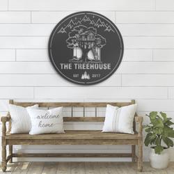 treehouse cabin life mountain forest camping custom metal wall art led light 4