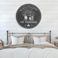 treehouse cabin life mountain forest camping custom metal wall art led light 6