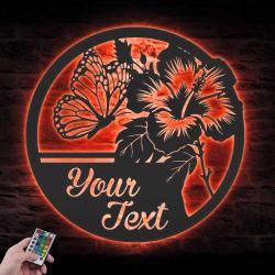 tropical hibiscus custom metal wall art led light hawaii flower name sign 6
