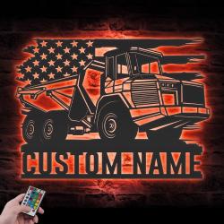 us articulated drump truck driver custom metal wall art led light 2