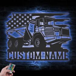 us articulated drump truck driver custom metal wall art led light 3