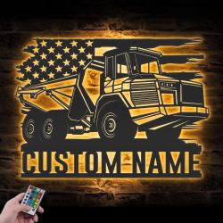 us articulated drump truck driver custom metal wall art led light 4