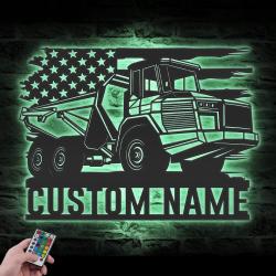 us articulated drump truck driver custom metal wall art led light 6