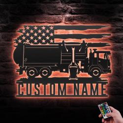 us garbage truck driver custom metal wall art led light waste trucker name sign 3