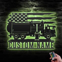 us garbage truck driver custom metal wall art led light waste trucker name sign 5